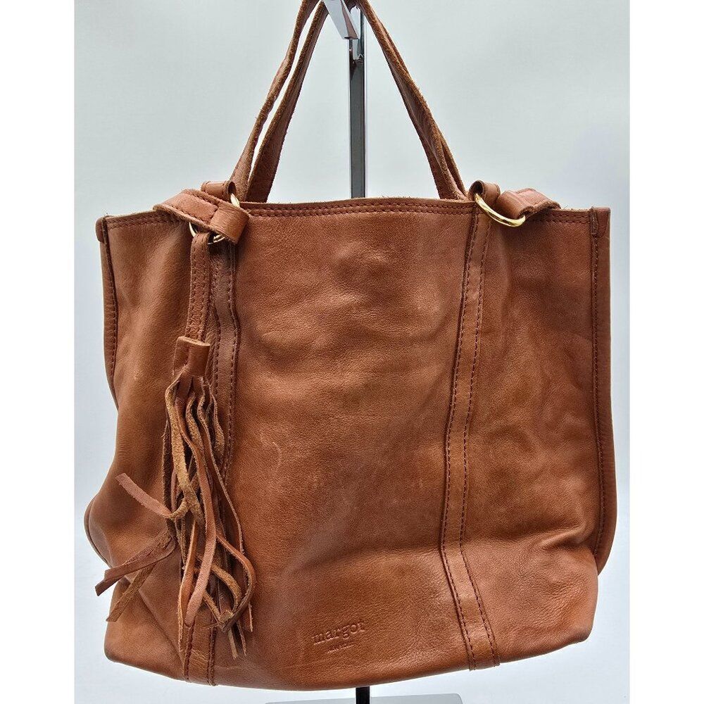 Margot New York Tote Bag With Tassel Genuine Leather Brown With Inner Pockets 14